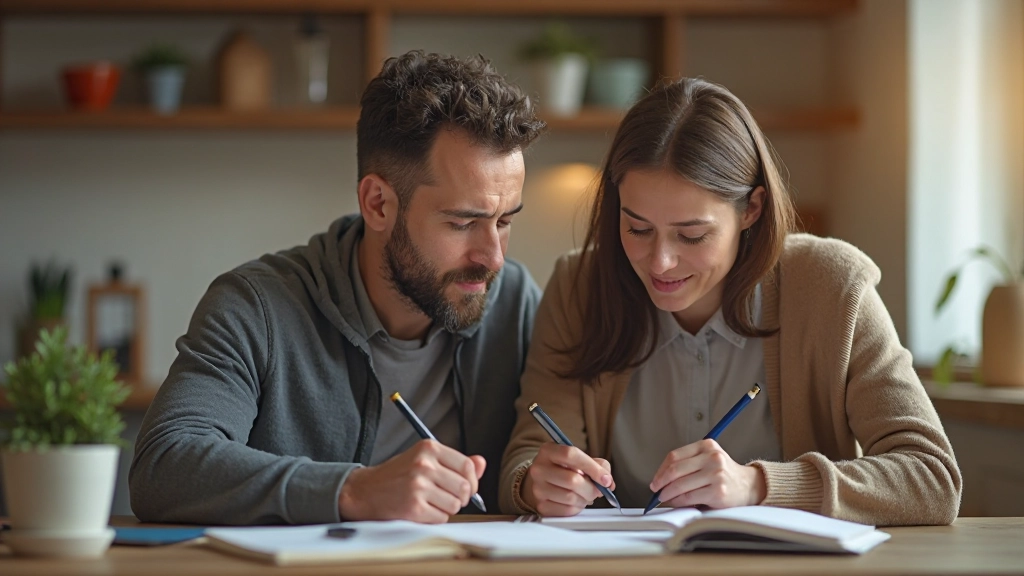 Семья обсуждает финансовый план на кухне