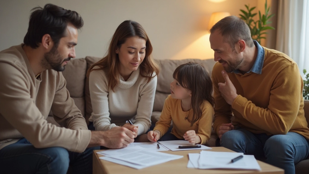 Семейное совещание о финансовых целях в гостиной