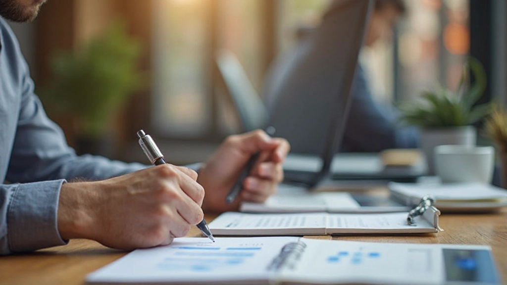 Изображение планирования финансовых целей с записью целей на листе бумаги и графиками роста