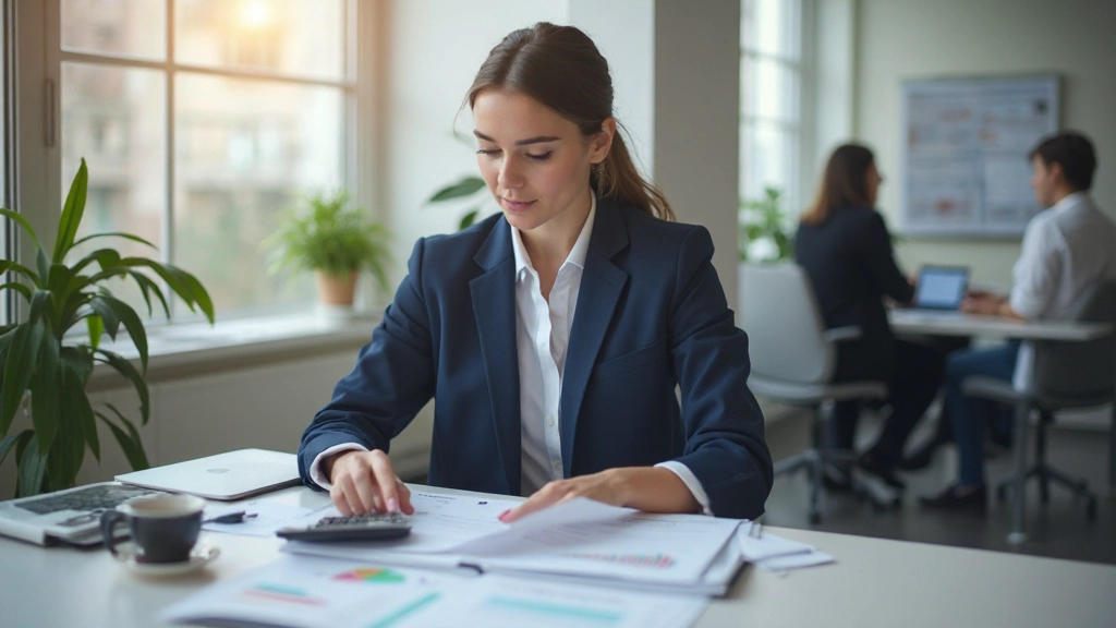 Рабочий стол с финансовыми отчетами и калькулятором